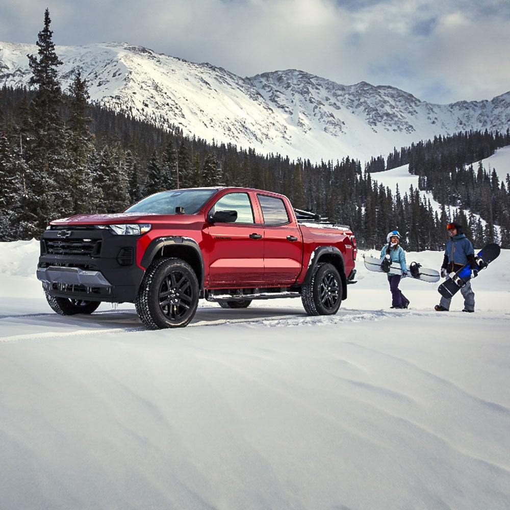 Chevy truck parked in the snow